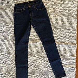 Forever 21 Dark Blue Skinny Jeans. Size 26. Stretch. Brown Stitching.